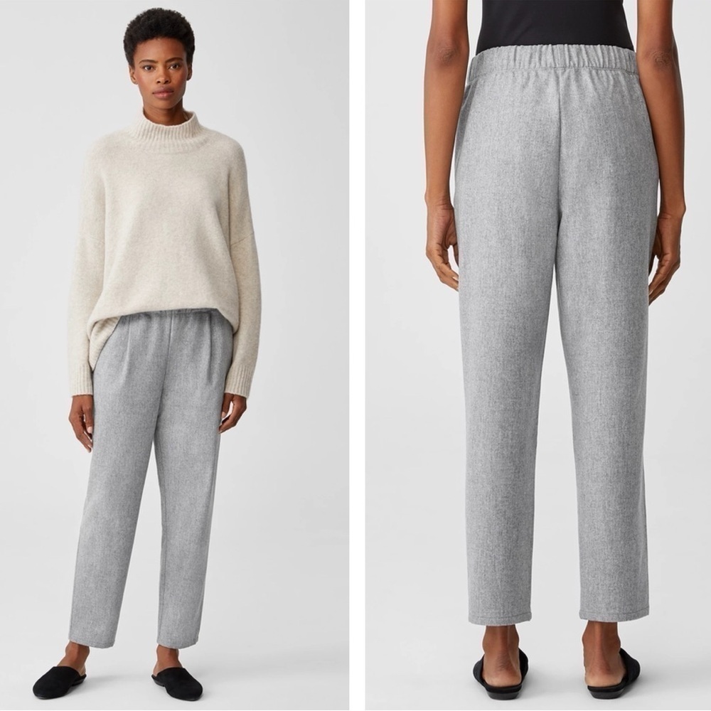 NWT Eileen Fisher Soft Wool Flannel Pleated Tapered Ankle Pants in Gray size XL